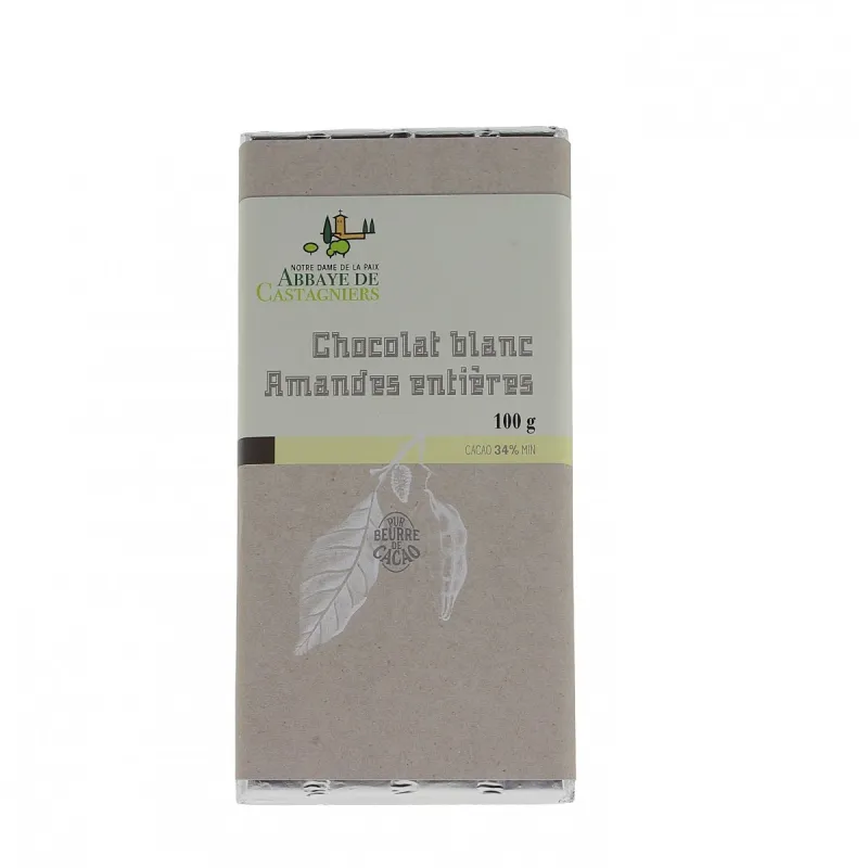 Tablette chocolat Blanc-Amandes 100g Abbaye de Castagniers