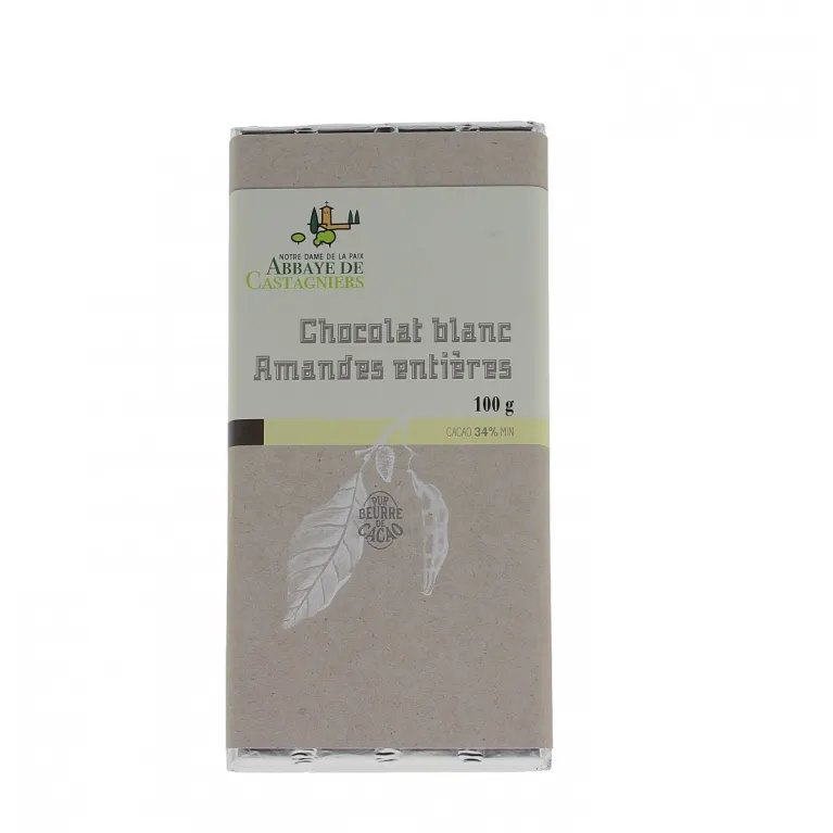 Tablette chocolat Blanc-Amandes 100g Abbaye de Castagniers