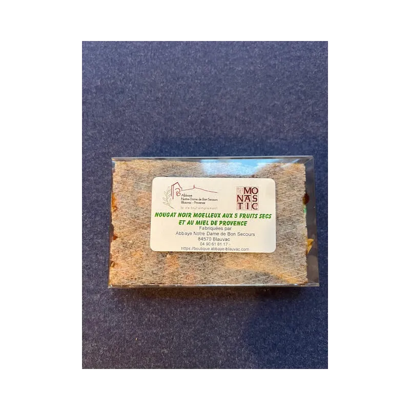 Nougat noir aux 5 fruits secs 120g Abbaye de Blauvac